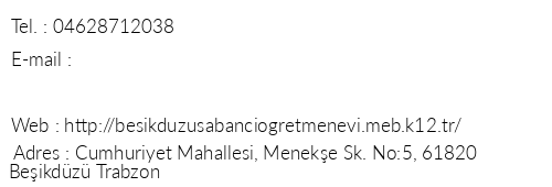 Trabzon Beikdz Sabanc retmenevi telefon numaralar, faks, e-mail, posta adresi ve iletiim bilgileri